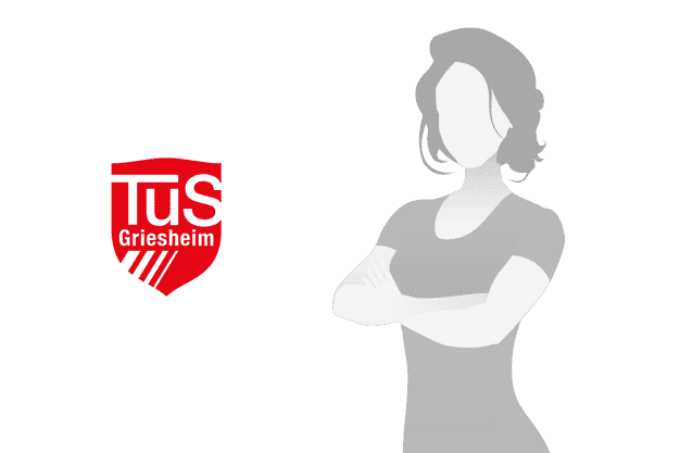 Grafische Darstellung einer Frau mit verschränkten Armen neben dem Logo von TuS Griesheim in Rot.