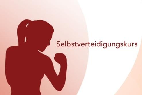 Silhouette einer kämpfenden Person mit dem Text „Selbstverteidigungskurs“ auf einem sanften Farbverlauf.