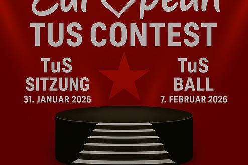 Plakat f&uuml;r den European TuS Contest mit Veranstaltungshinweisen in roter Hintergrundfarbe.