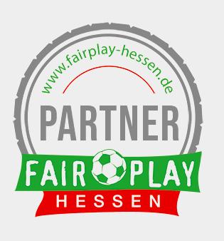 Logo von Fair Play Hessen mit dem Wort "PARTNER" und einem Fußball in der Mitte, umrahmt von einem grauen Kreis.