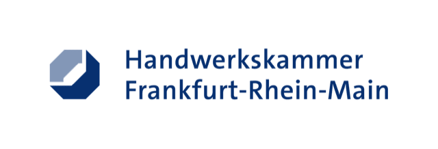 Logo der Handwerkskammer Frankfurt-Rhein-Main mit stilisiertem Symbol und Schriftzug in Blau auf transparentem Hintergrund.