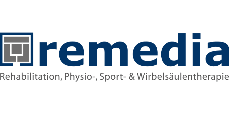 Logo von remedia, spezialisiert auf Rehabilitation, Physiotherapie, Sport- und Wirbelsäulentherapie.