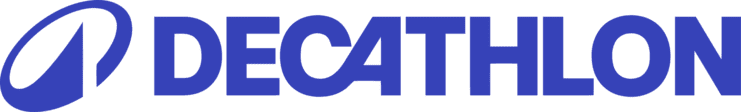 Blaues Logo von Decathlon mit stilisiertem Paddel und Schriftzug „DECATHLON“ in Großbuchstaben.