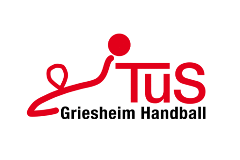 Logo des TuS Griesheim Handball mit stilisierten Handballspieler in Rot und schwarzer Schrift.