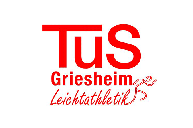 Logo des TuS Griesheim mit dem Schriftzug „Leichtathletik“ und stilisierter Läuferfigur in rot.