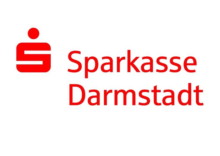 Logo der Sparkasse Darmstadt in roter Schrift auf weißem Hintergrund. Symbol zeigt stilisierte Darstellung eines S.