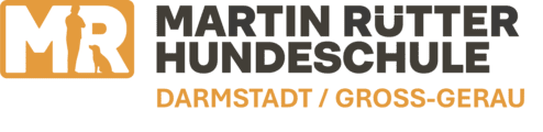 Logo der Martin Rutter Hundeschule mit dem Schriftzug „Darmstadt / Groß-Gerau“ in orange und schwarz.