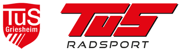Logo der TuS Griesheim und TOS Radsport nebeneinander, beide in roter Schrift auf weißem Hintergrund.