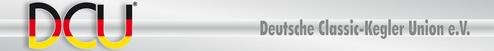 Logo der Deutschen Classic-Kegler Union e.V. mit Schriftzug und Farbdetails in Schwarz-Rot-Gelb.