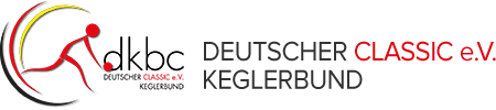 Logo des Deutschen Classic e.V. Kegelbunds in Schwarz-Rot-Gelb mit stilisierter Keglerin und Schriftzug.