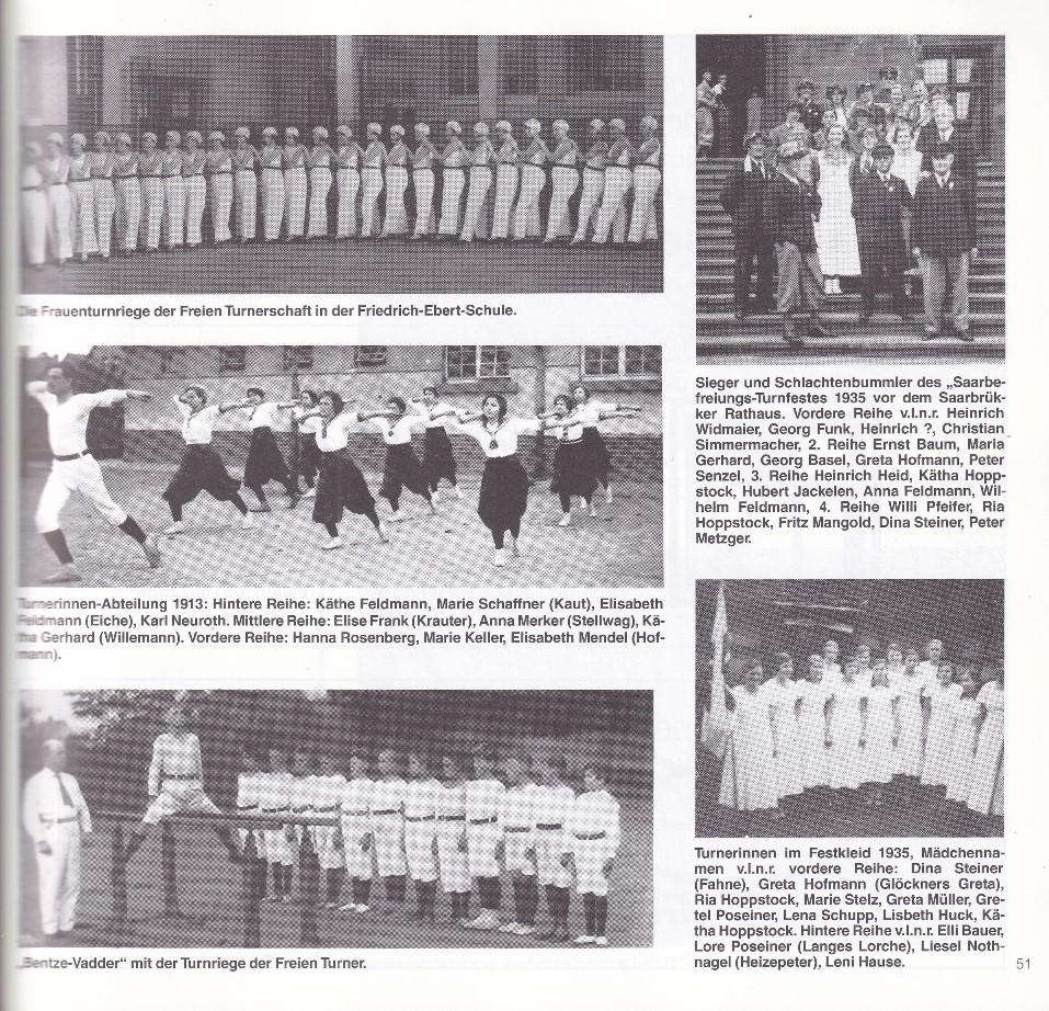 Schwarzweißfoto von Frauen in Sportkleidung, die Gymnastikübungen in der Turnhalle zeigen.