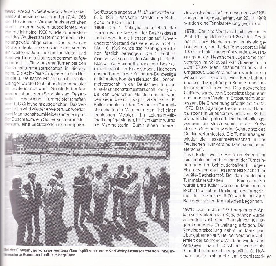 Einweihung zweier Tennisplätze: Gruppe von Männern, darunter Karl Weingärtner, besprechen die Veranstaltung im Freien.