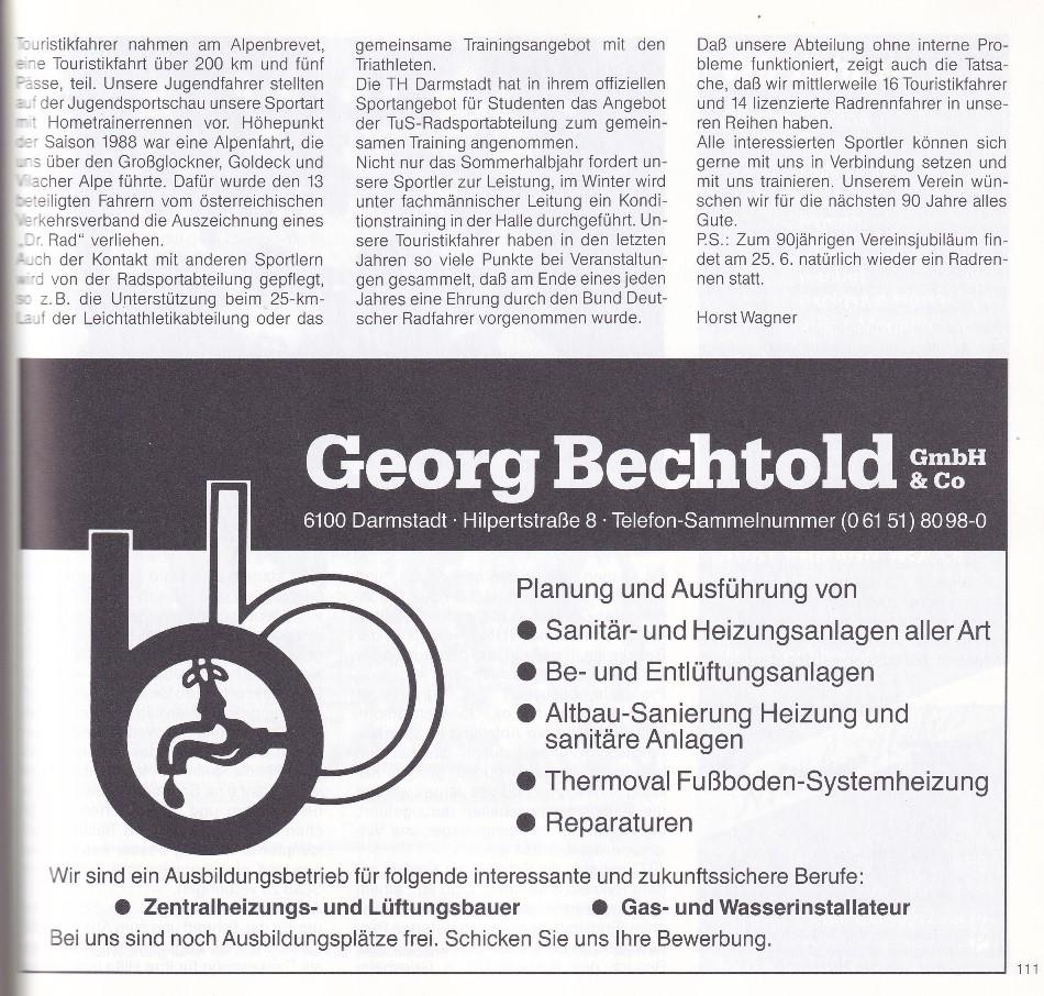 Firmenanzeige der Georg Bechtold GmbH & Co. mit Informationen zu Dienstleistungen und Ausbildungsplätzen in Darmstadt.