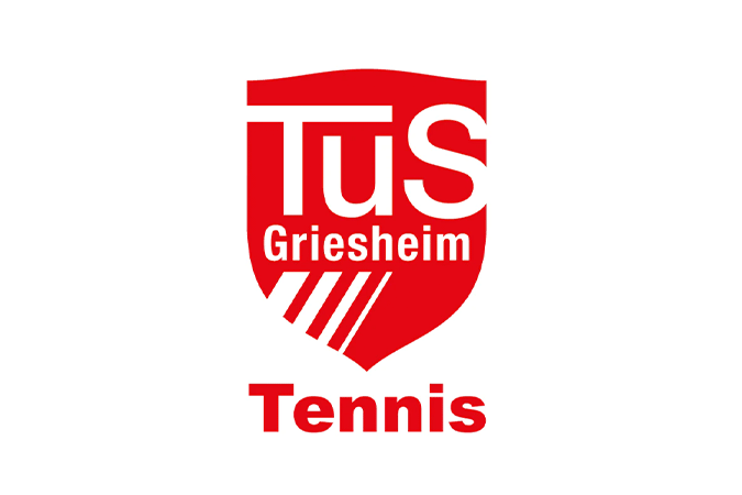 Logo des TuS Griesheim mit Schriftzug "Tennis" in Rot auf wei&szlig;em Hintergrund, eingebettet in einen roten Schild.