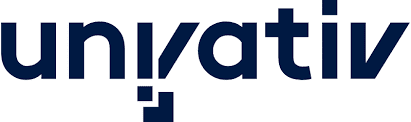 Logo von univativ in blauer Schrift auf weißem Hintergrund. Der Schriftzug besteht aus verschnörkelten Buchstaben.