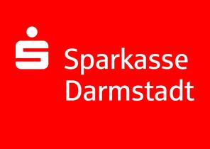 Logo der Sparkasse Darmstadt auf rotem Hintergrund mit dem Schriftzug „Sparkasse Darmstadt“ in weißer Schrift.