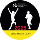 Logo des Deutschen Leichtathletikverbands für den „Genehmigten Lauf 2025“ mit Silhouetten von Läufern.