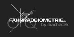 Logo von Fahrradbiometrie mit geometrischen Linien und einem Fahrrad-Symbol auf schwarzem Hintergrund.