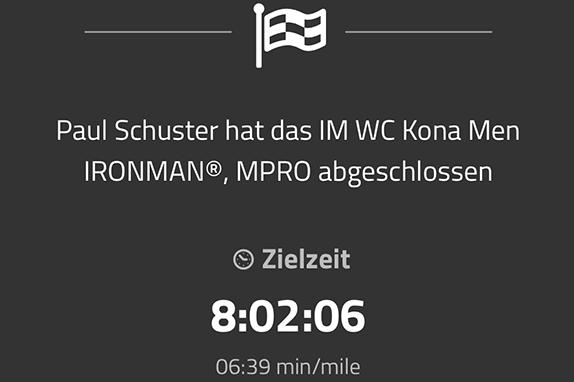 Information &uuml;ber Paul Schuster, der den IRONMAN&reg; in Kona mit einer Zeit von 8:02:06 abgeschlossen hat.