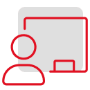 Symbolische Darstellung eines Computer-Monitors mit Kopfhörern und Tastatur auf schwarzem Hintergrund.