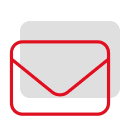 Symbol eines Briefumschlags vor einem grauen Hintergrund, dargestellt in rot und schwarz.