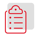 Icon einer roten Checkliste auf schwarzem Hintergrund mit mehreren Punkten und einer angedeuteten Klarsichttüte.