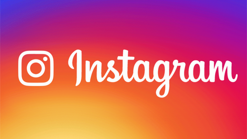 Logo von Instagram mit Schriftzug auf einem Farbverlauf von Blau zu Orange.