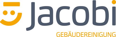 Logo der Firma Jacobi mit einem stilisierten lachenden Gesicht und dem Schriftzug „Jacobi Gebäudereinigung“ in zwei Farben.