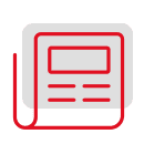 Symbol einer Nachrichten-App mit stilisiertem Bildschirm und roten Akzenten auf schwarzem Hintergrund.