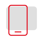 Symbol eines Smartphones in Rot und Schwarz vor einem grauen Hintergrund.