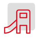 Symbol eines Hochhauses in roter Farbe auf schwarzem Hintergrund.