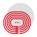 Logo mit einem roten, gewundenen Linienmuster auf schwarzem Hintergrund, das sportliche Bewegung symbolisiert.