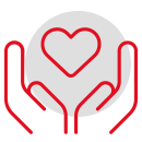 Symbol eines Herzens in Händen auf schwarzem Hintergrund. Das Design ist einfach und modern gehalten.