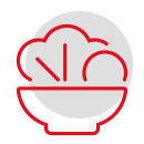 Grafische Darstellung eines stilisierten Wolken- und Sonnenmotivs in rot-schwarzer Farbgebung.