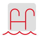 Logo mit stilisierten, roten Schwimmleitern auf schwarzem Hintergrund.