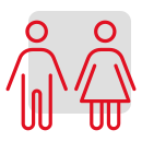 Symbolische Darstellung eines Pärchens, bestehend aus einer stehenden Frau und einem Mann, beide mit hellen Konturen.