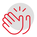 Symbolhafte Darstellung einer Hand, die applaudiert, auf einem schwarz-roten Hintergrund.