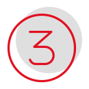 Runder schwarzer Button mit der Zahl "3" in roter Schrift auf grauem Hintergrund.