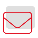 Symbol eines Briefumschlags auf einem grauen Hintergrund, umgeben von einem schwarzen Quadrat.