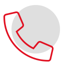 Icon eines Telefons in rot auf schwarzem Hintergrund.