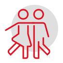 Symbol eines Paares, das Hand in Hand geht, auf einem roten Hintergrund. Stilisiert und minimalistisch dargestellt.