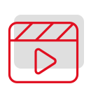 Symbol eines Filmklappen-Symbols in Rot und Schwarz, das einen Videoinhalt repräsentiert.