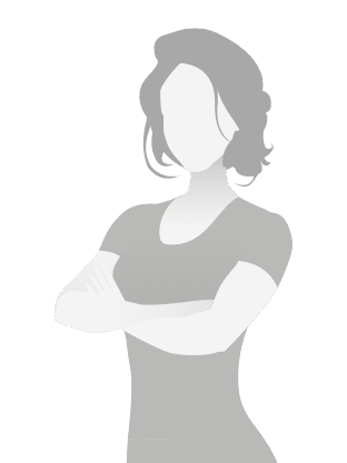 Grafische Darstellung einer stilisierten Frau mit verschränkten Armen neben einem roten Quadrat.